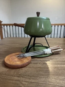 Juego de Ollas Fondue Vintage, Mcm Años 70 Verde Aguacate, ¡¡Raro!!! - Imagen 1 de 14