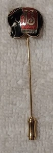 Vintage Gold Tone Black & Red Enameled Elephant Stick Pin Hat Lapel Scarf - Picture 1 of 3
