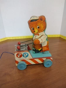 Vintage Fisher Price No. 636 TINY TEDDY Wooden Pull Toy BEAR Playing Xylophone - Picture 1 of 12