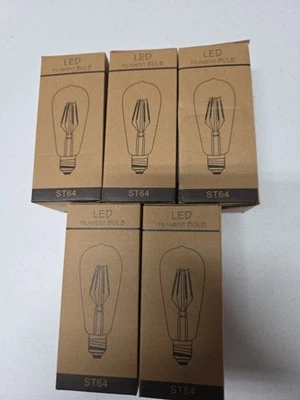 5 LED Filament Light Bulbs ST64 Clear Glass Brand Unknown - Image 1 of 3