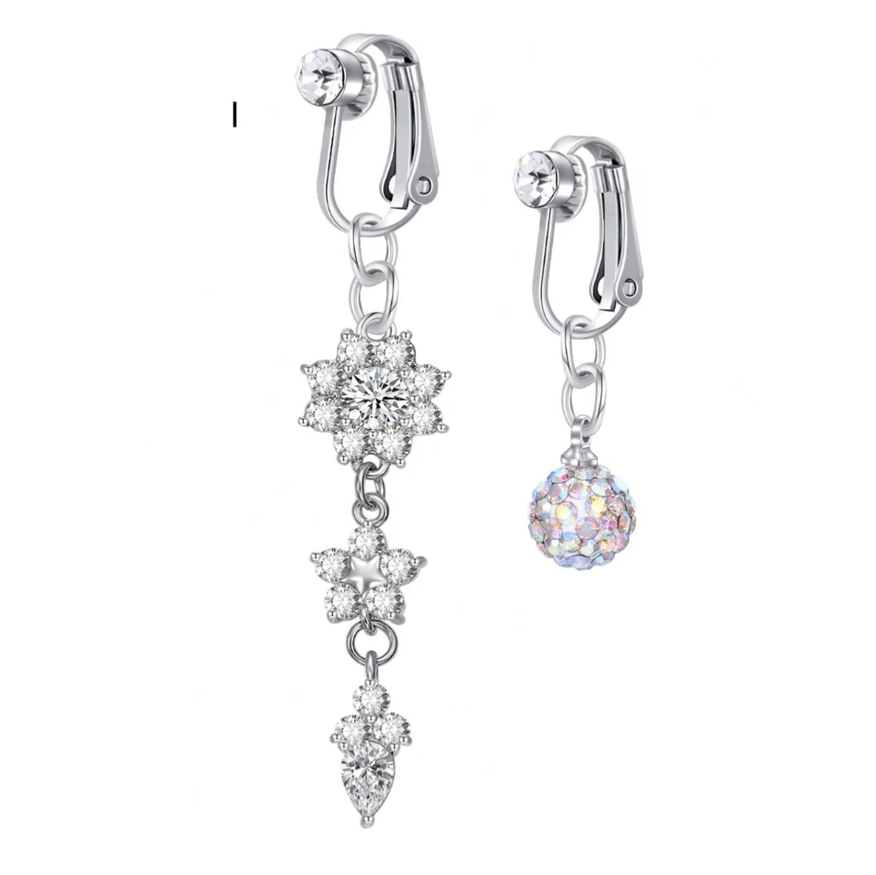 Clip on fake belly navel bar either dangle flower or ab crystal encrusted ball - Image 1 of 1