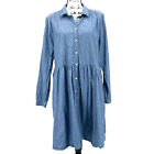 J Crew Cotton Shirt Dress Long Sleeve Size 18 Blue