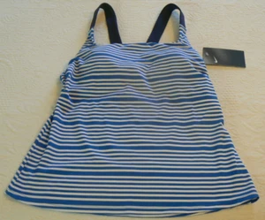 NEW! NIKE Swim top sz.S royal blue/white stripe,racerback,cutout,shelf bra NWT - Picture 1 of 7