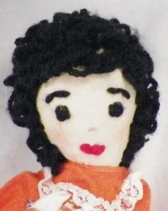 Vintage Cloth Doll Black Yarn Hair Flannel Pajamas 14 in. - Picture 1 of 7