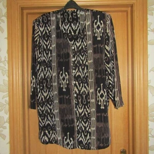Vintage black brown tunic top jacket padded shoulders uk 18/20 filigree buttons - Picture 1 of 11
