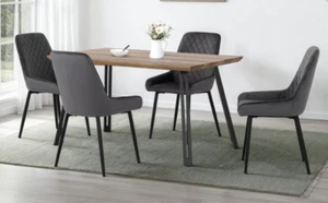 Quebec Dining Set Medium Oak Effect Black Legs and 4 Grey Velvet Chairs - Picture 1 of 12