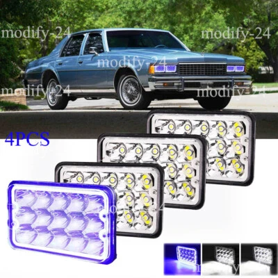 Faros LED 4x6" haz sellado azul DRL aptos para Chevrolet Caprice 1977-1986 4 piezas Foto 1 de 4