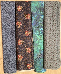 Vintage Lot of 4 Fat Quarters Cotton Fabric Blue Variety Lot #7 - Picture 1 of 3