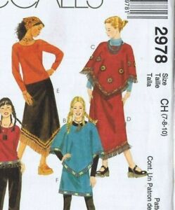 McCalls 2978 Sewing Pattern Girls Cape Poncho Top Skirt Pants Size 7 8 10