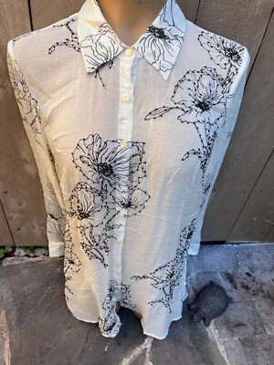 J. Jill Ivory Beaded Floral Design Long Sleeve SILK Button Shirt, Women's S - Image 1 of 4
