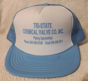 Vtg 80s Baby Blue Trucker Hat Tri-State Chemical Valve Mesh Piping Specialist - Picture 1 of 18