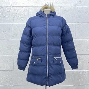 PEP&CO MARINEBLAU PUFFERMANTEL KUNSTFELL KAPUZE REISSVERSCHLUSS GEPOLSTERT Y2K UK 10 - Bild 1 von 6