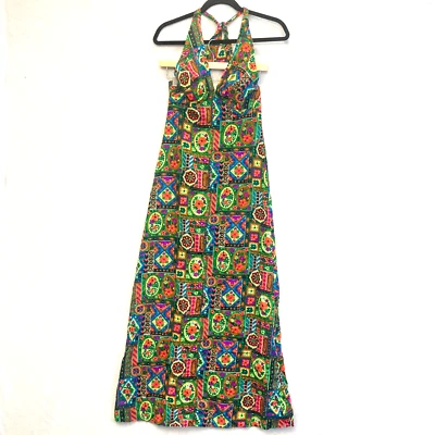 Vestido maxi vintage de los años 60 / 70 de Royal Hawaiian XS con patchwork floral para playa Foto 1 de 4