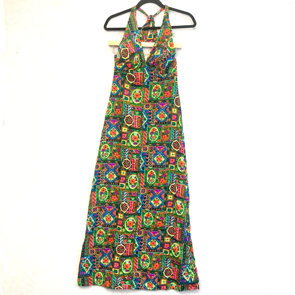 Vestido maxi vintage de los años 60 / 70 de Royal Hawaiian XS con patchwork floral para playa Foto 1 de 4