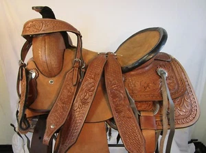 WESTERN SATTEL TRAIL PLEASURE TOOLED LEDER PFERD RANCH SEILHEFT 15 16 17 18 - Bild 1 von 7