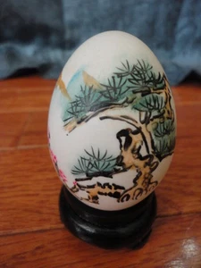 Oriental Hand Painted Real Egg w/Stand Vintage - Picture 1 of 6