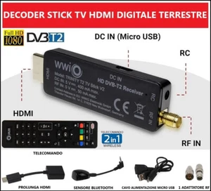 Decoder Digitale Terrestre HD DVB-T2 Mini Ricevitore Stick USB Con Telecomando - Foto 1 di 5