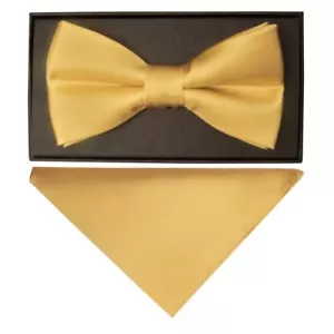 Einfache karamellfarbene Herren Fliege und Einstecktuch Set Hochzeit formell Taufe Abschlussball - Bild 1 von 4