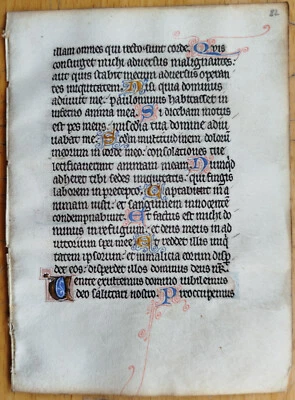 Original Manuscript Leaf on Vellum Book of Hours Gold Initials (C) - 1450 - Image 1 of 3