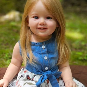 28" Artist Painted Toddler Girl Reborn Baby Doll Rooted Long Hair Cloth Body Toy - Picture 1 of 4