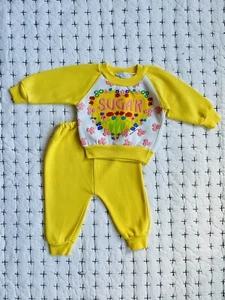 Vintage 12 18 Mo Baby Set Outfit Sweatshirt Pants Floral 80s Sugar Crewneck NWOT - Picture 1 of 11