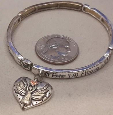 Pulsera Elástica Tono Plateado Inspirador Christian Peter 4:8 Dije Brazalete A962 Foto 1 de 4