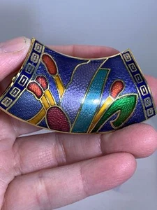 Flowers & Leaf Cloisonne LIZ CLAIBORNE Vintage Gold Scarf Holder Pendant M-3352* - Picture 1 of 4