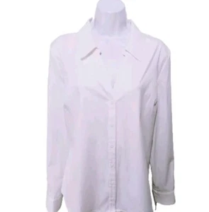 NWT Elle White Shirt Womens L Button Up Long Sleeve Stretchable N Neck  #5100 - Picture 1 of 8