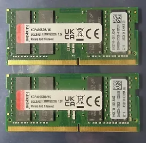 Kingston PC4-21300 PC4 2666V 32GB 2X16GB DDR4 2RX8 2666MHz 260pin Laptop Memory - Picture 1 of 1