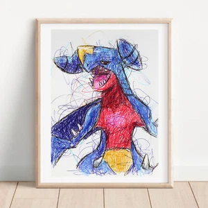 Garchomp Ballpoint Pen Print, Pokemon Art Poster - Bild 1 von 3