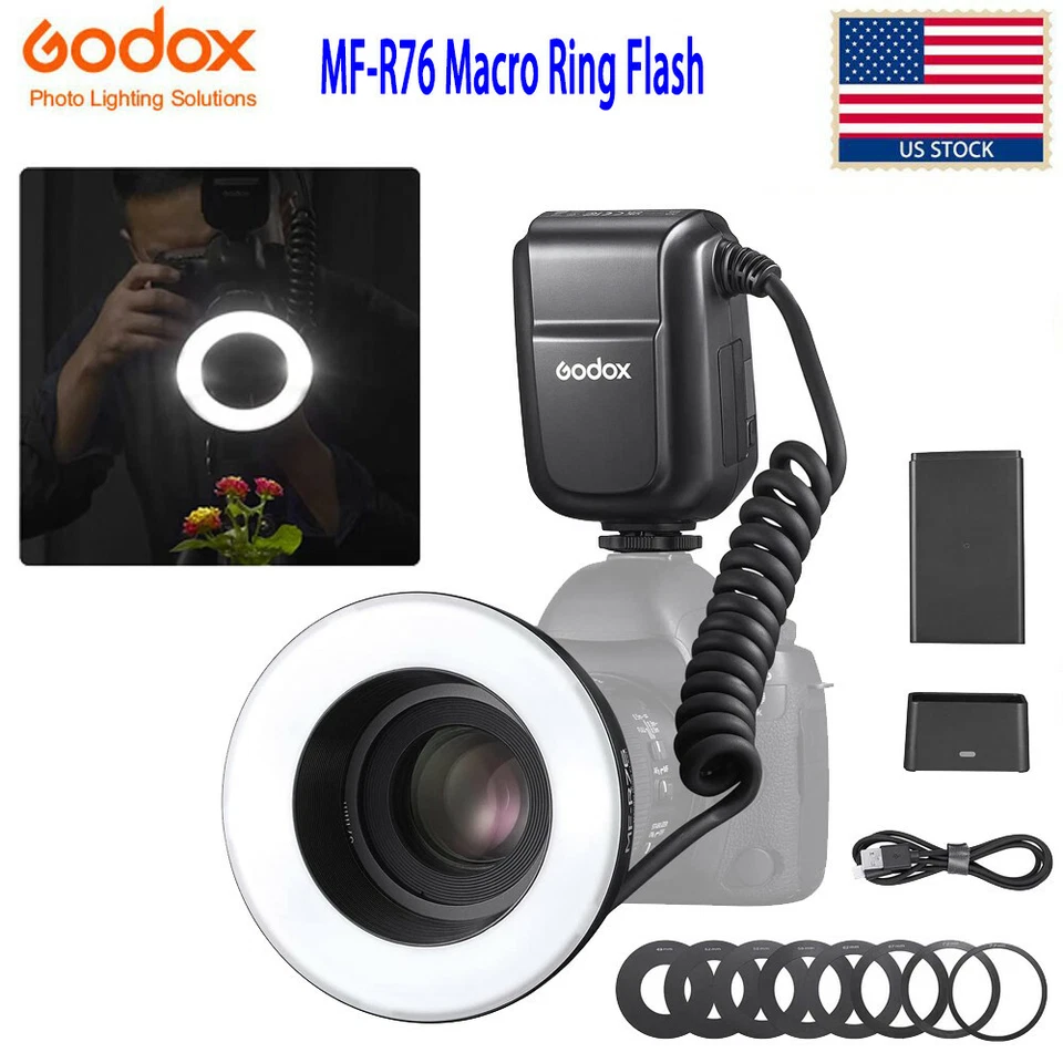 US Godox MF-R76 Macro Ring Flash Close Up Speedlite 5000K For Canon Nikon Sony - Image 1 of 4