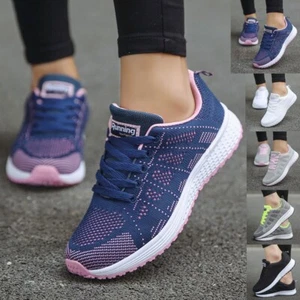 Womens Ladies Lace Up Running Trainers Comfy Fitness Gym Sports Flat Shoes Size - Picture 1 of 29
