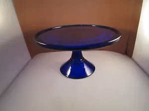 Supporto piatto torta vintage Mosser blu cobalto vetro margherita bottone - Foto 1 di 10