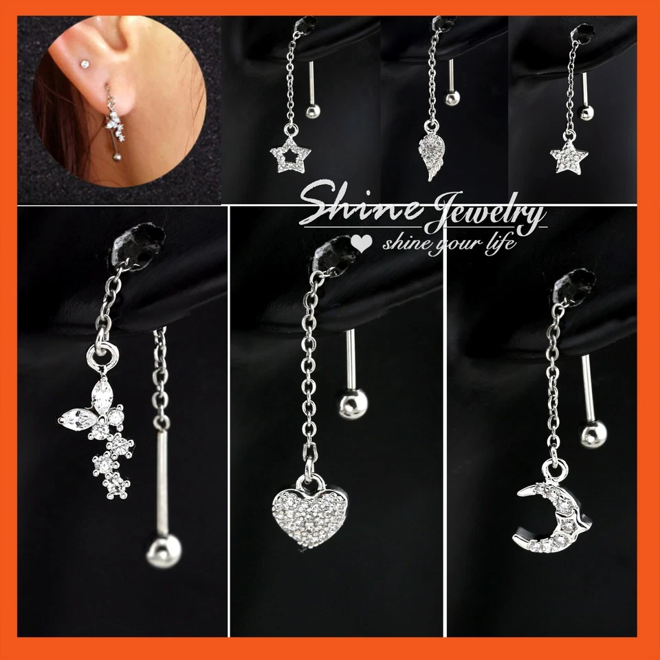 LAB Diamonds Drop Dangle Threader Earring Silver Bar Stick Chain Ear Threader - Imagem 1 de 1