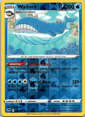Wailord 038/195 Reverse Holo SWSH12: Silver Tempest Near Mint - Image 1 of 2