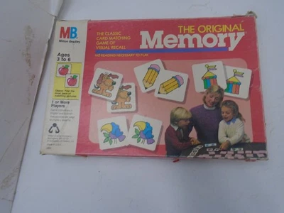 Vtg 1986 Milton Bradley  THE ORIGINAL MEMORY Game Complete 72 Cards Box Damage  - Image 1 of 4