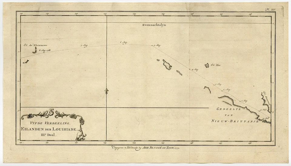 Antique Map-ISLANDS-LOUISIADE-NEW BRITAIN-NEW GUINEA-Krevelt-Bougainville-1772 - Image 1 of 1