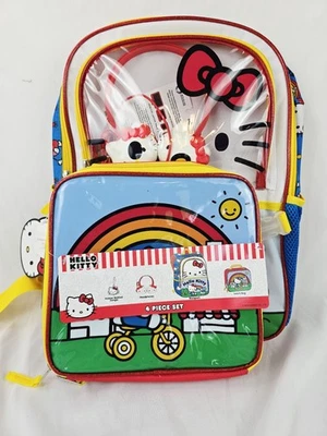 Hello Kitty Girls 17" Backpack, Lunch Bag, & Headphones Set, Keychain NWT - Image 1 of 4