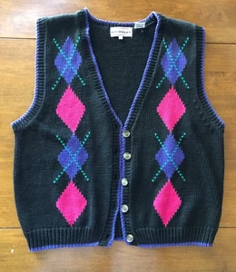 Westbound Argyle Sweater Vest Pink Purple Black - Picture 1 of 8
