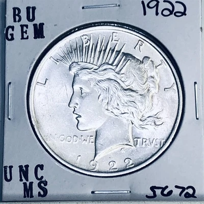 1922 P BU GEM PEACE SILVER DOLLAR UNC MS+++ U.S. MINT RARE COIN 5672 - Image 1 of 3