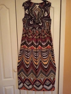 Chico's Multicolor Stretch Maxi Dress Size 1 (8/10) Hippie Boho Artsy Tribal - Picture 1 of 4