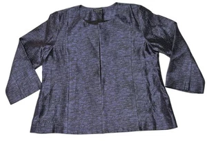 Eileen Fisher Purple/Black Silk Wool Blend Open Front Jacket Blazer Women’s Sz M - Picture 1 of 9