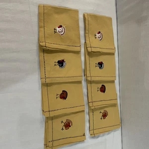 Set of 8 Tag Napkins With Embroidered Turkey NWOT Fall Colors 10 X 10” -399 - Picture 1 of 10