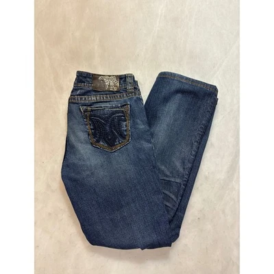 Pantalones de mezclilla para mujer MEK DENIM Tyler Bootcut 29x34 lavado oscuro desgastado Foto 1 de 4