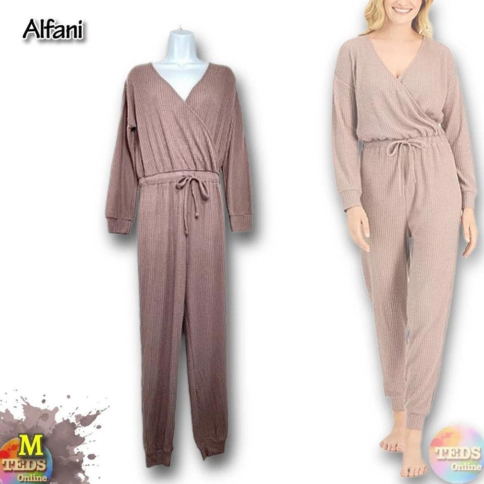 NUEVO CON ETIQUETAS Mono Alfani Para Mujer M Acogedor Manga Larga Tirador Corbata Cintura Dormir Foto 1 de 4