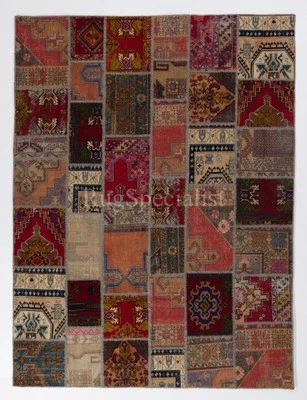 Handmade Patchwork Rug, Authentic Vintage Turkish Carpet - Image 1 of 4