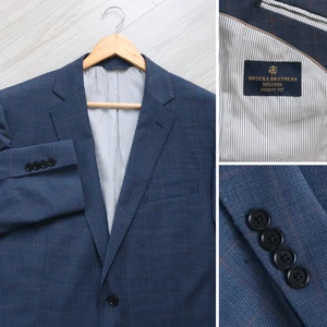 Brooks Brothers Explorer Blazer Men's 44R Blue WINDOWPANE Plaid Wool Sport Coat - Picture 1 of 8