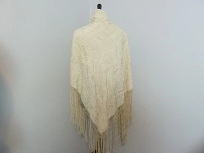 Antique Piano Shawl-Table Topper 1920s 1930s Cream Silk Embroidery Wedding - Image 1 of 4