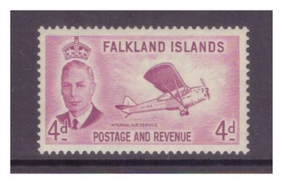 Falkland Is. GVI 1952 4d rojizo-púrpura Int. Air Auster Autocrat MM/MH SG177 Foto 1 de 2