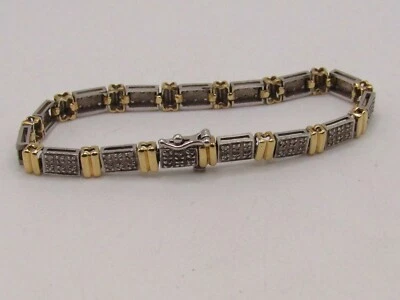 HERMOSA PULSERA TENIS ORO AMARILLO Y BLANCO 14K con 90 DIAMANTES - 71/4" LARGO* Foto 1 de 4